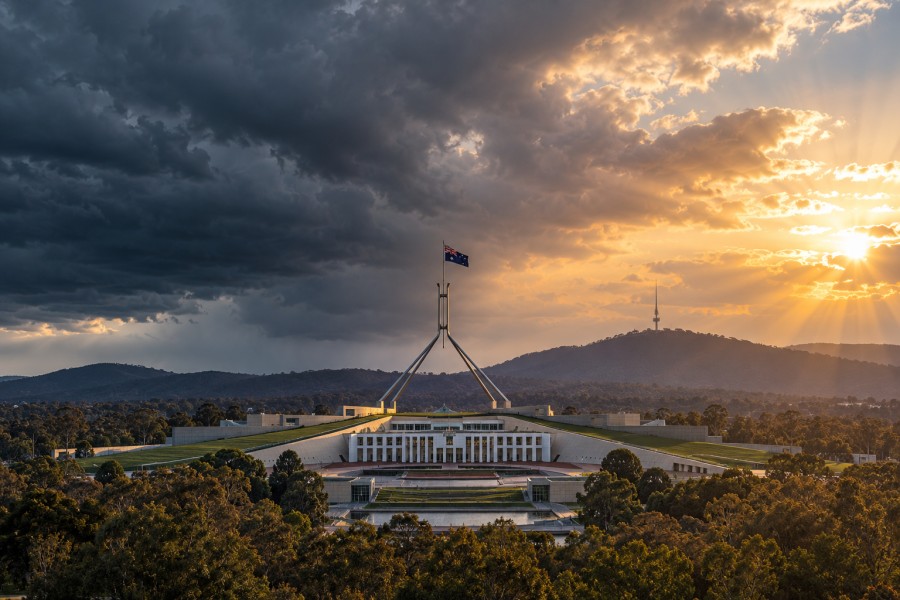 Parliament House Beneath Storm and Sunset
